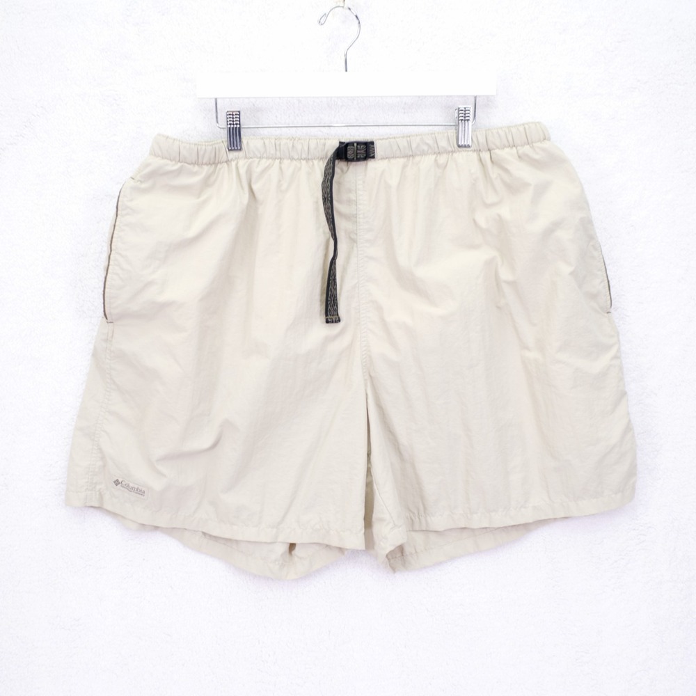 Columbia Beige Lined Swim Trunks 2XL Adjustable Belt Clasp Nylon 37 / 6 High Ris